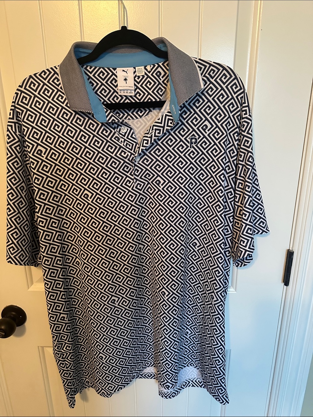 Men's Puma Palm Tree Crew golf Geometric Print Polo Shirt - Black & White